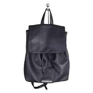 Victoria's Secret Solid Black Faux Pebble Leather Drawstring Backpack Bag
